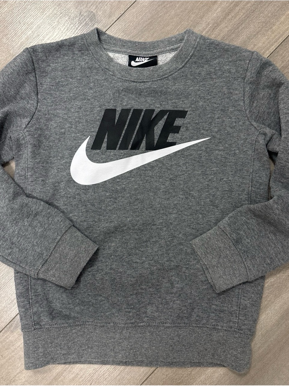 Nike Gray Crewneck Sweatshirt with Black Logo and White Swoosh